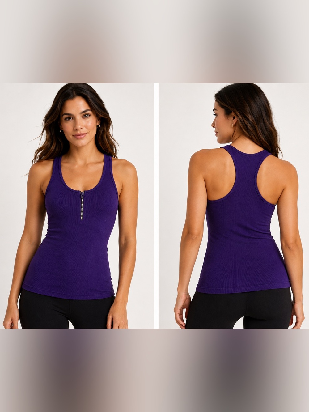YI TONG  WMN Purple Racerback Tank Top Zip Front Stretch One Size XS S NWT